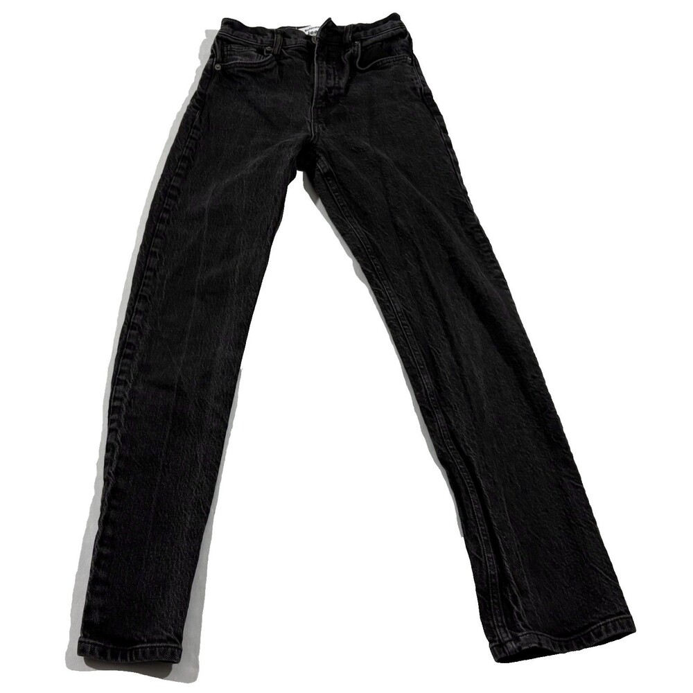 REFORMATION Liza Ultra High Rise Jeans Womens Black Straight Leg Stretch Sz 25